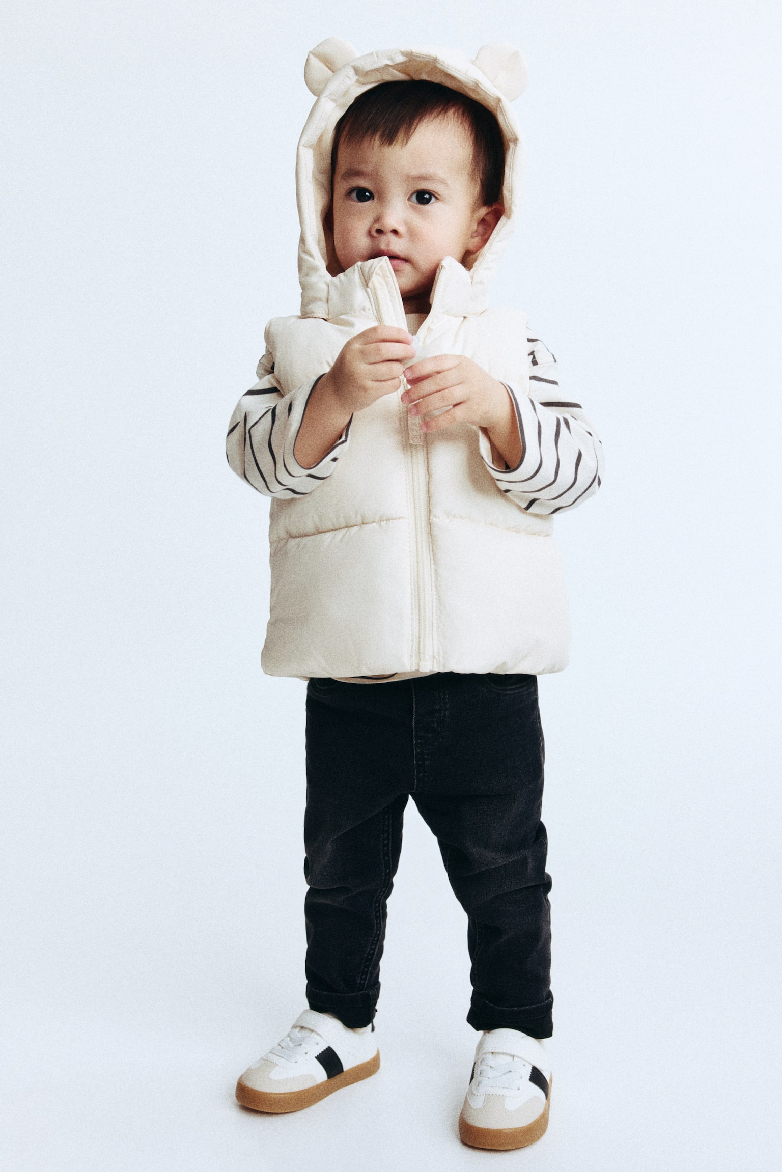 Hooded puffer gilet - Cream/Brown - 2