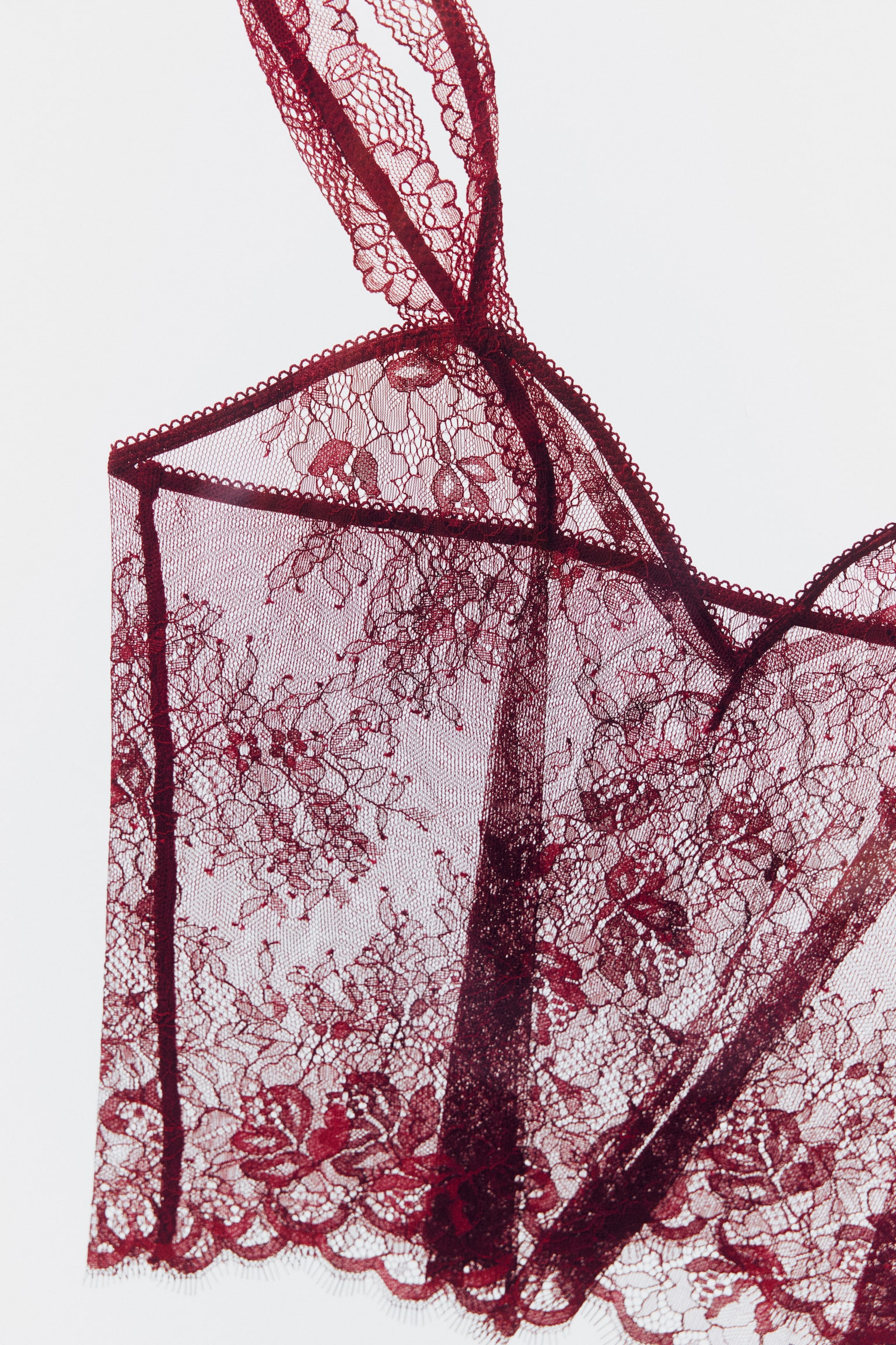 Женский топ H&M Short Lace Top, цвет: Тёмный красный — фото 3