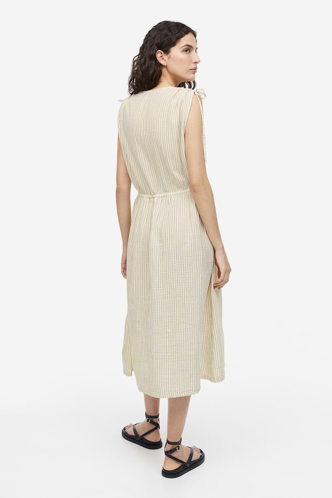 Drawstring-detail dress - Beige/Striped/White - 6