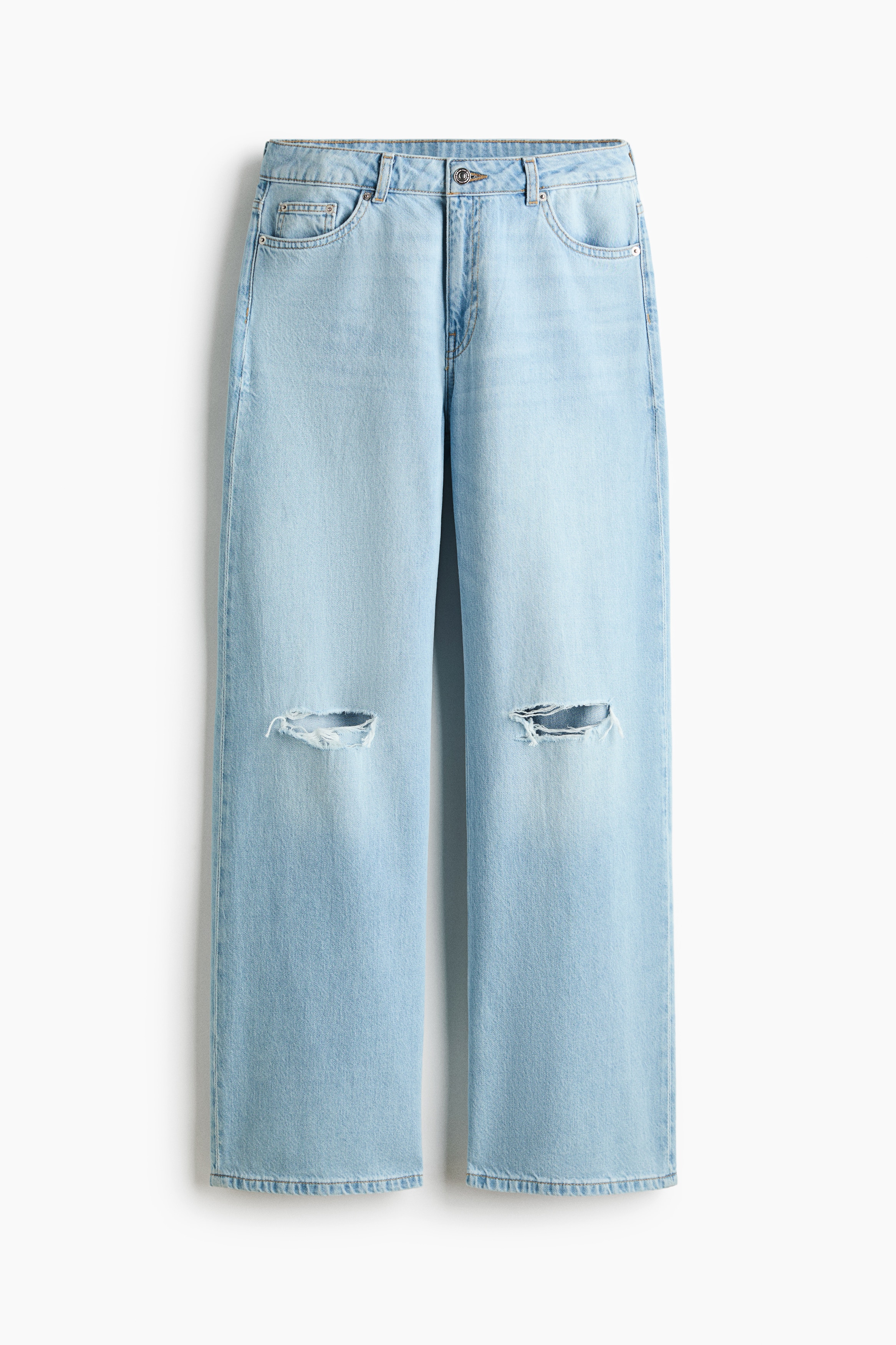 Baggy Regular Waist Jeans - Licht denimblauw/Washed denimblauw/Wit/Lichtgrijs