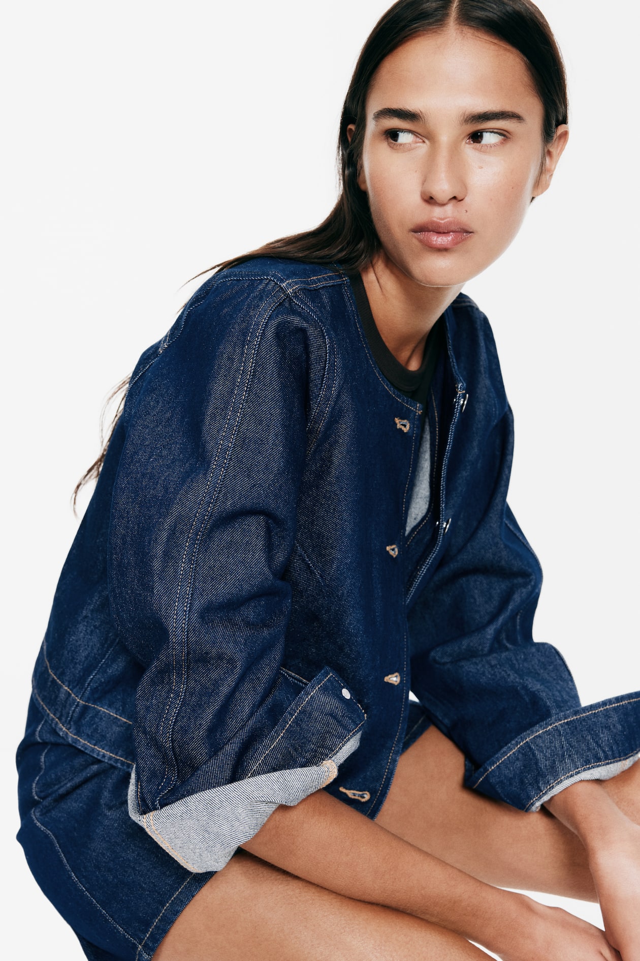 Collarless Denim Jacket - image 3
