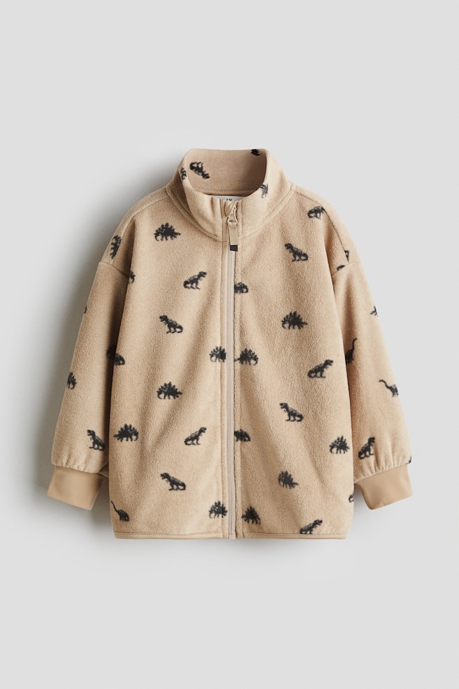 Fleece Jacket - Beige/dinosaurs/Dark green/dinosaurs - 1