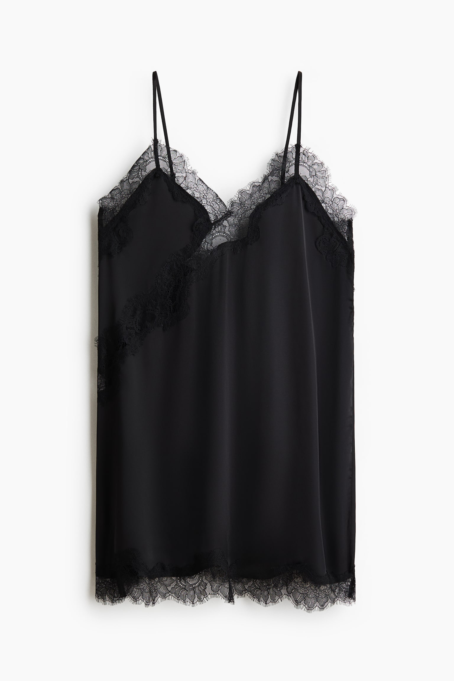 Lace-trimmed satin nightslip - Black/Dark brown/Polka dot/Powder beige - 1