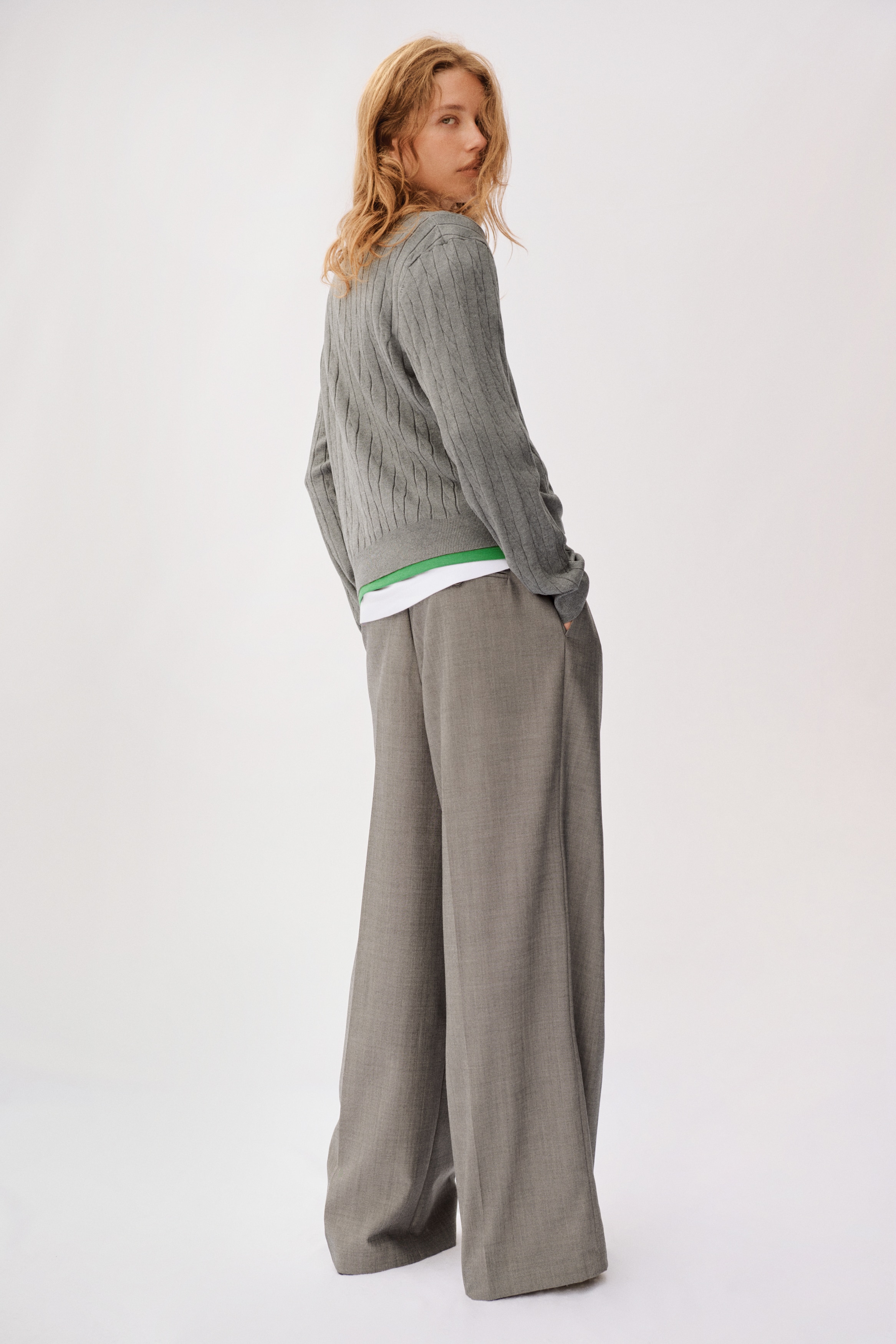 Cable-knit polo shirt