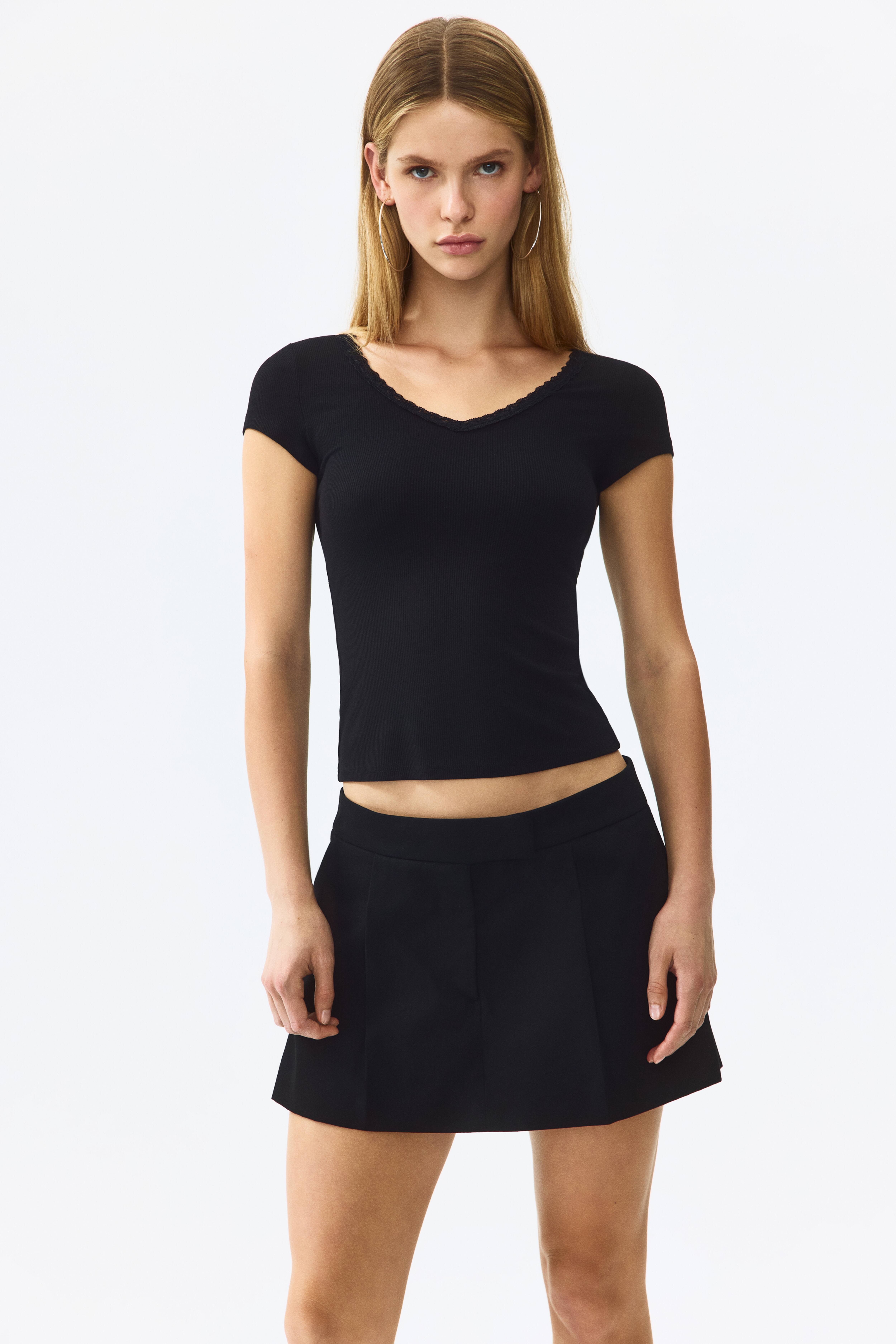 Lace-Trimmed Viscose Top