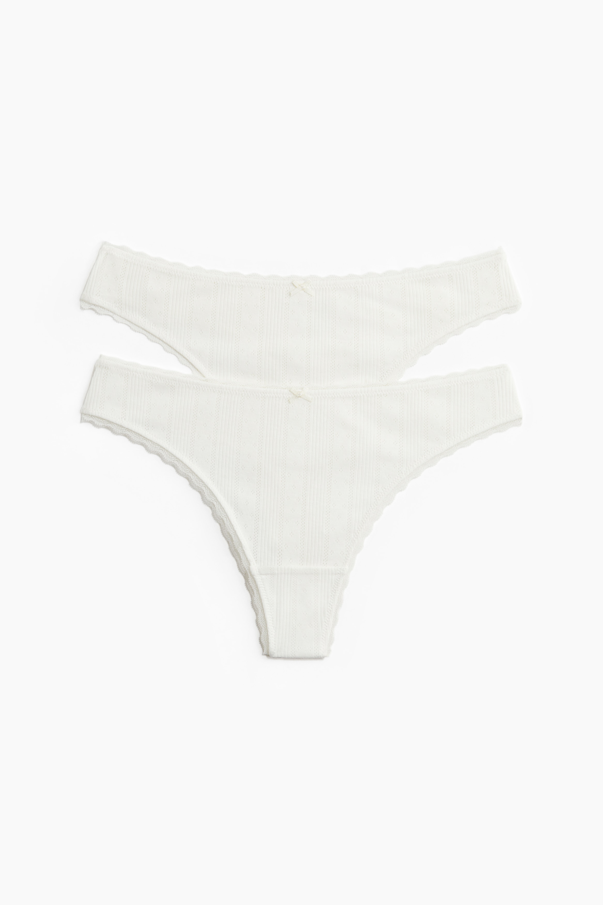 Set van 2 slips met pointelledessin - Thong - White/Bleekgeel/Wit/bloemen/Wit/hartjes/Lichtblauw/bloemen