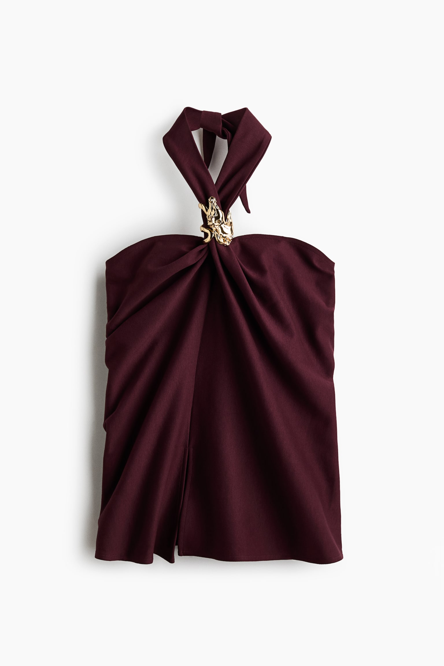 Draped Halterneck Top - Burgundy/Black - 1