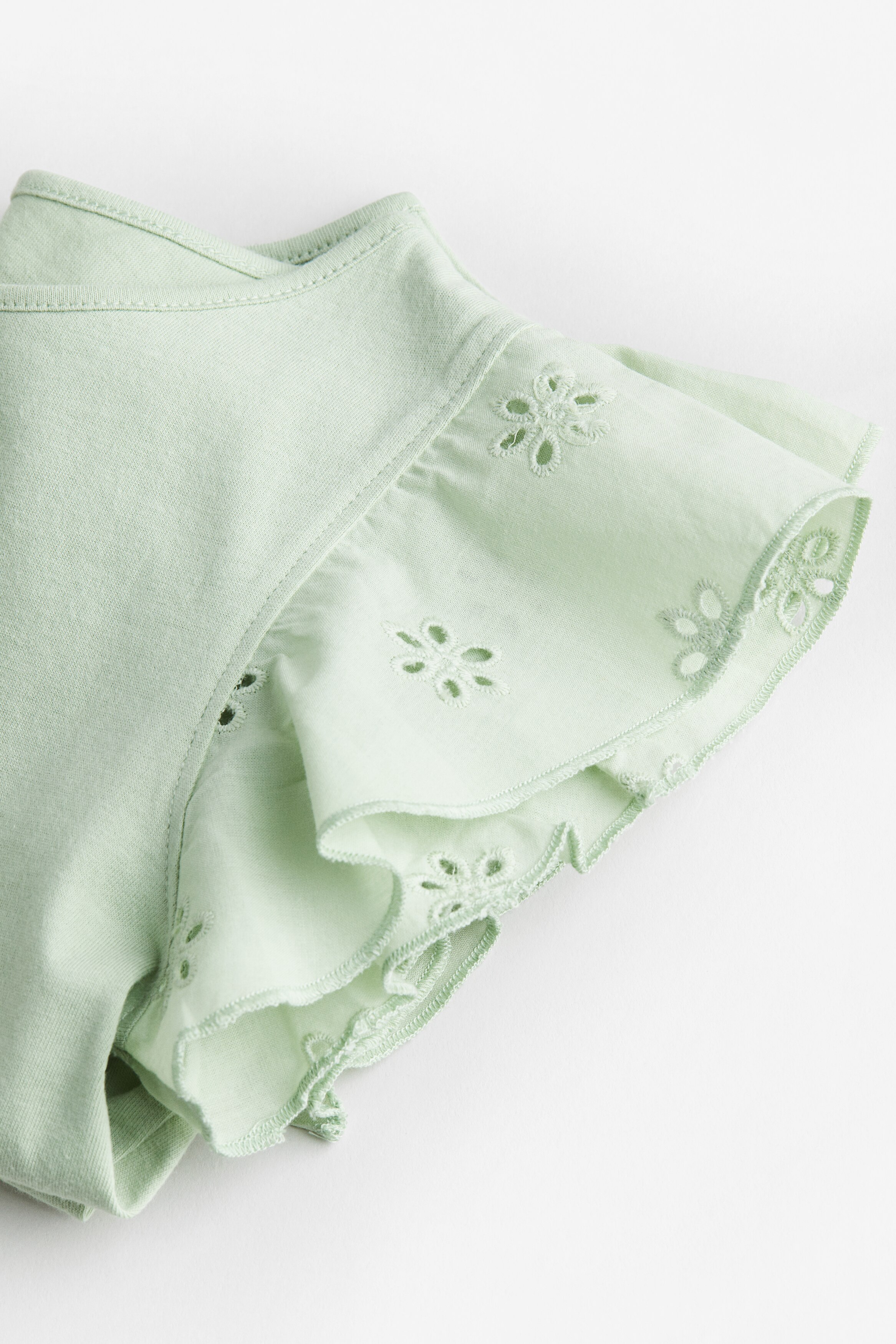 Jersey top with broderie anglaise - Round neck - Short sleeve