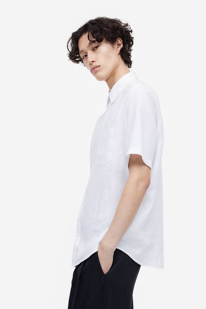 Regular Fit Short-sleeved linen shirt - White/White/Dark brown/Light beige/Patterned/dc/dc - 7