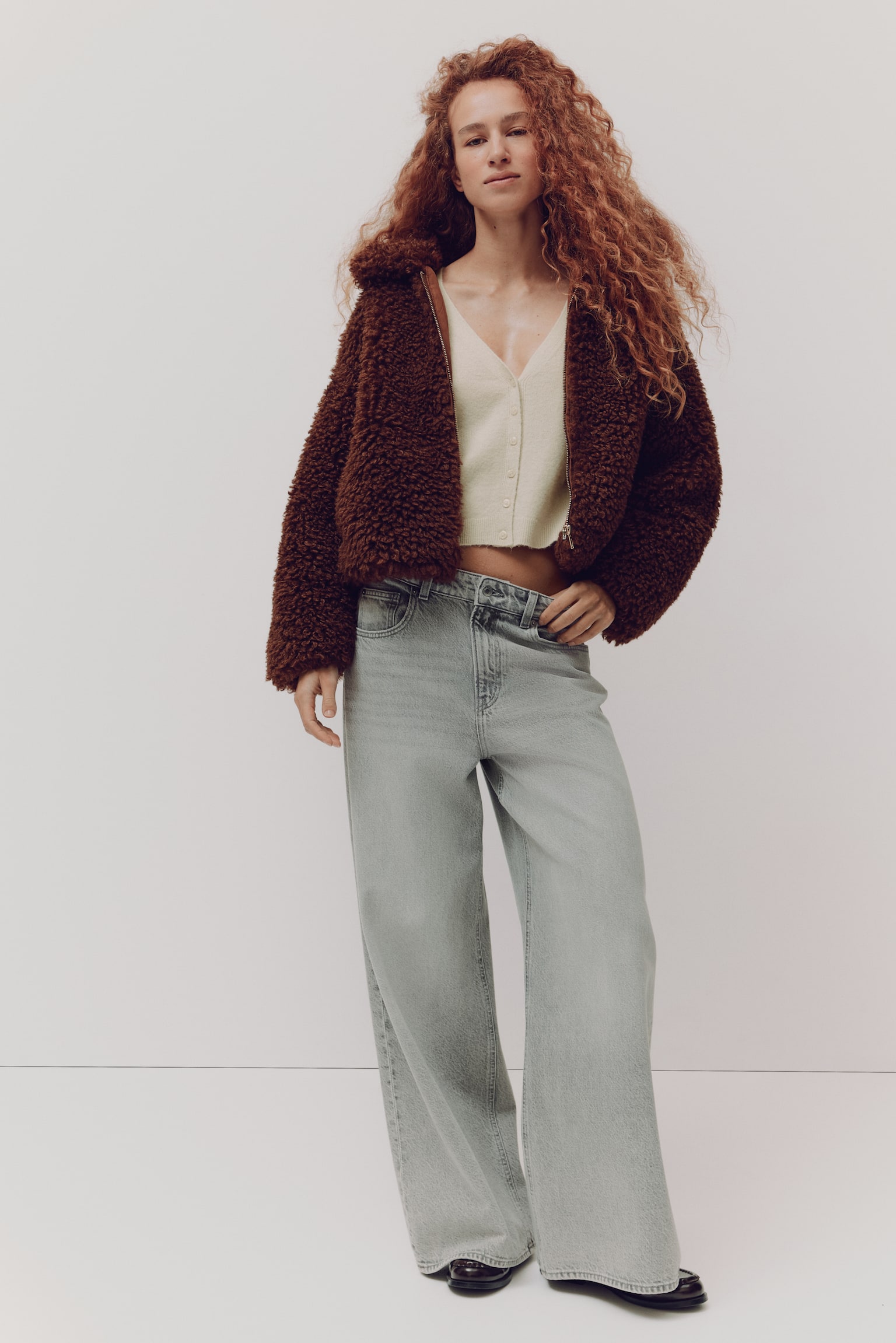 Кардиган із V-подібною горловиною - Світло-бежевий/Світло-рожевий/Світло-сірий меланж - 5