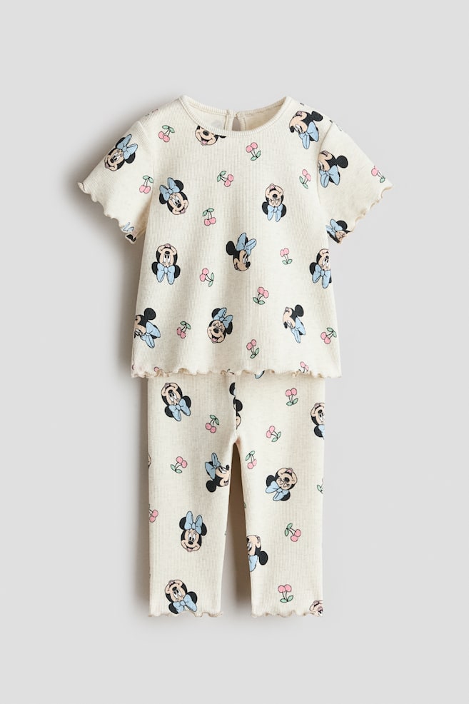 2-Piece Printed Cotton Set - Light beige/Minnie Mouse/Cream/Minnie Mouse/Light dusty pink/Hello Kitty - 1