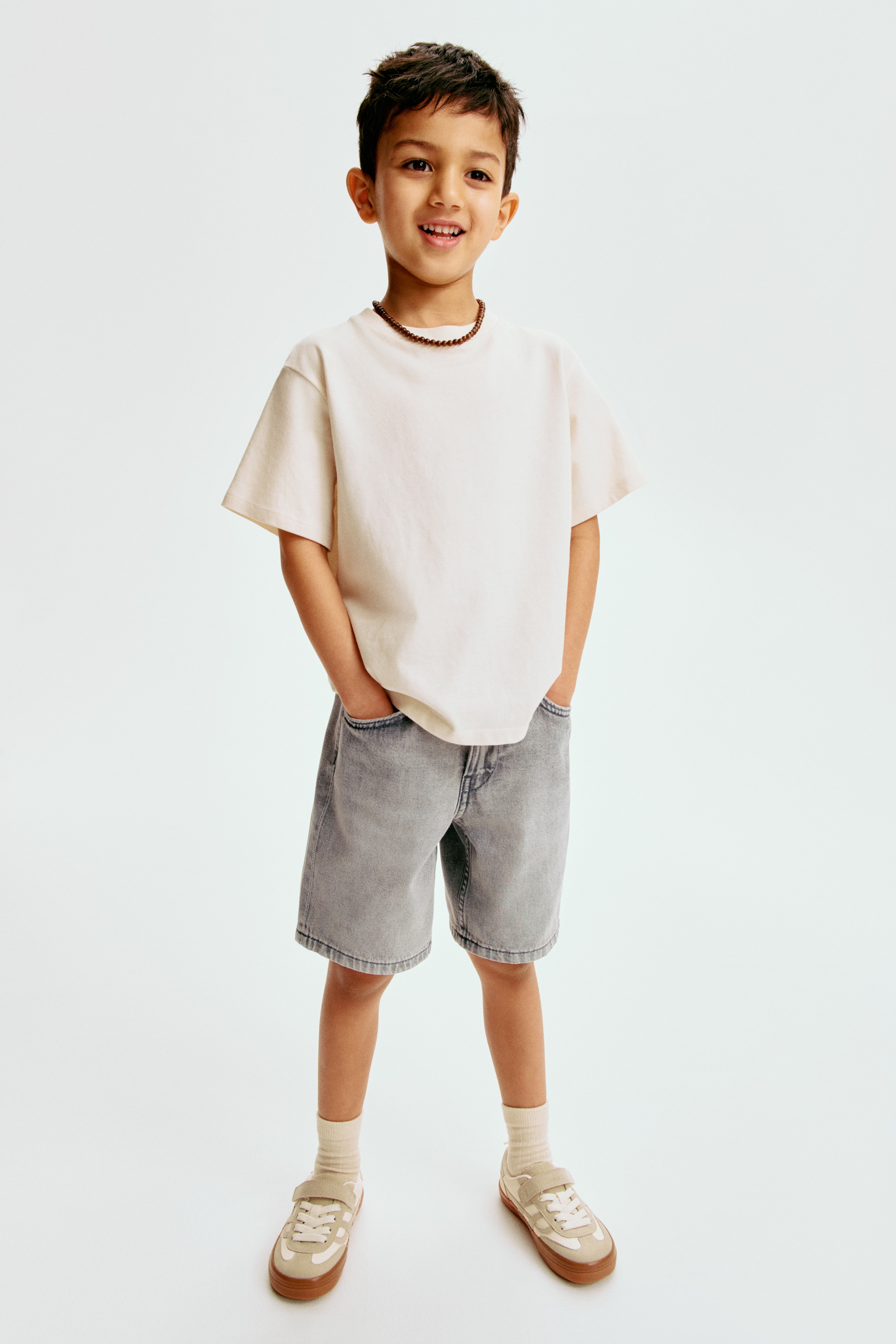 Kot Şort Loose Fit - Kot grisi/Açık kot mavisi/Beyaz/Açık kot mavisi