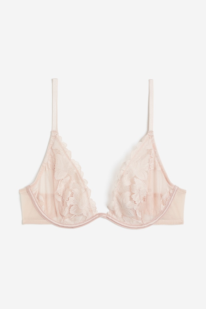 Non-padded underwired lace bra - Light pink/Black - 2