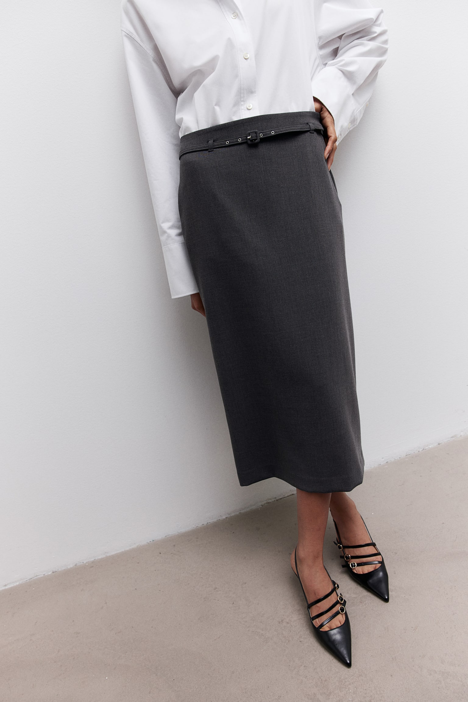 Belted pencil skirt - Dark grey - 5