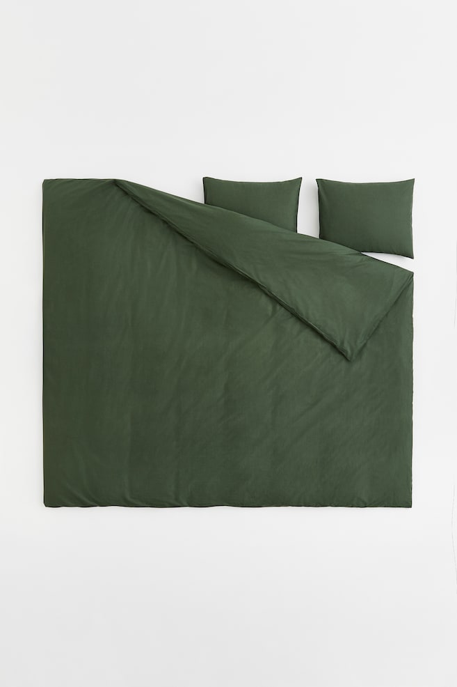 Dobbelt/King size sengesett i bomull - Mørk grønn/Hvit/Lys beige/Salvie-grønn/dc/dc - 4