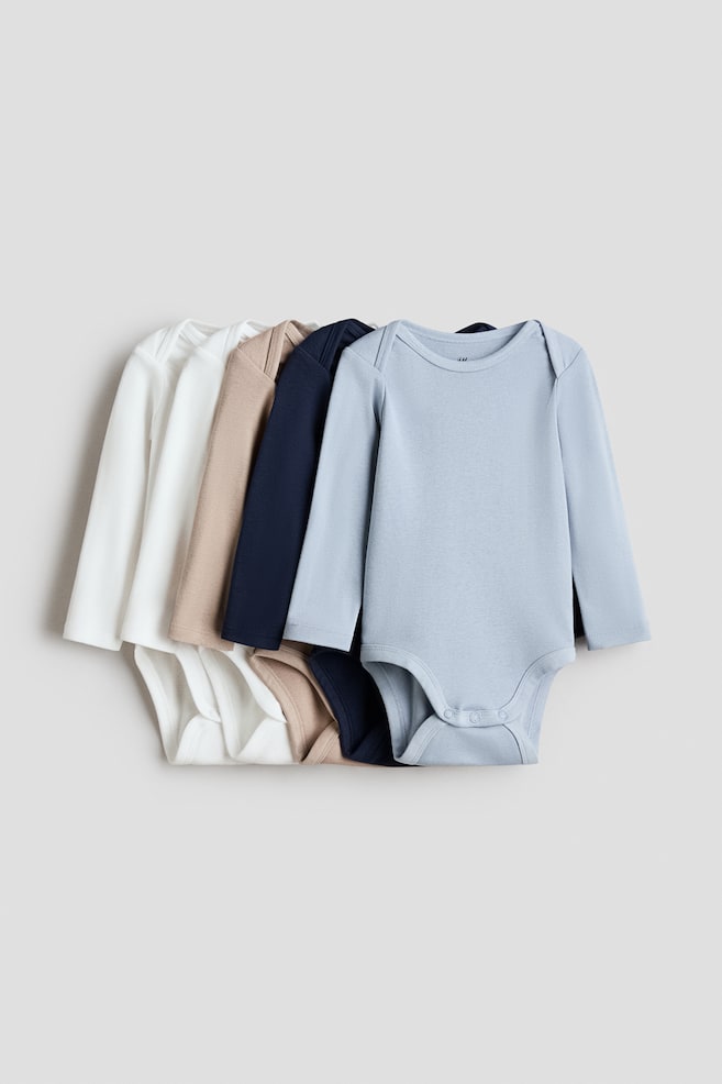 5-pack long-sleeved bodysuits - Blue/White/Beige - 1