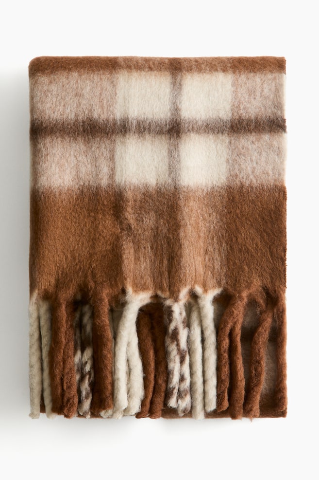 Plaid à motif en laine mélangée - Marron/carreaux/Rouge/carreaux/Vert/rayé - 1
