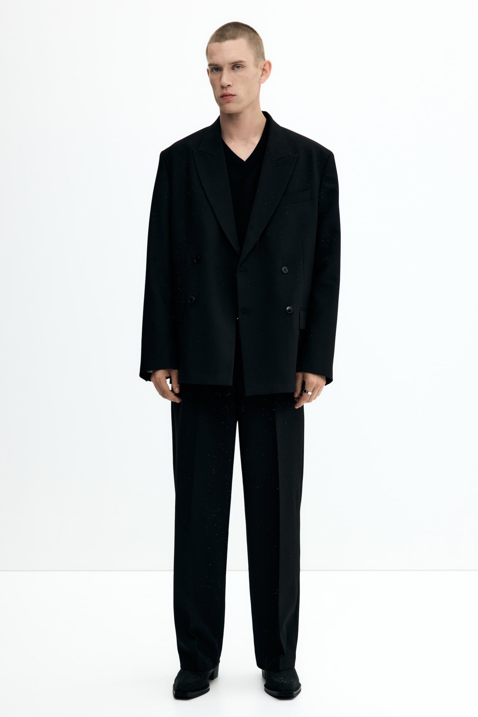 Relaxed Fit Double-breasted jacket - Black/Glittery - 4