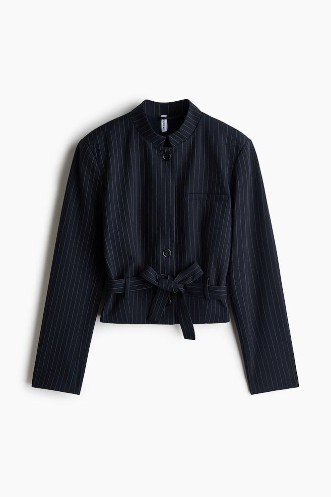 Belted single-breasted blazer - Navy blue/Pinstriped - 1