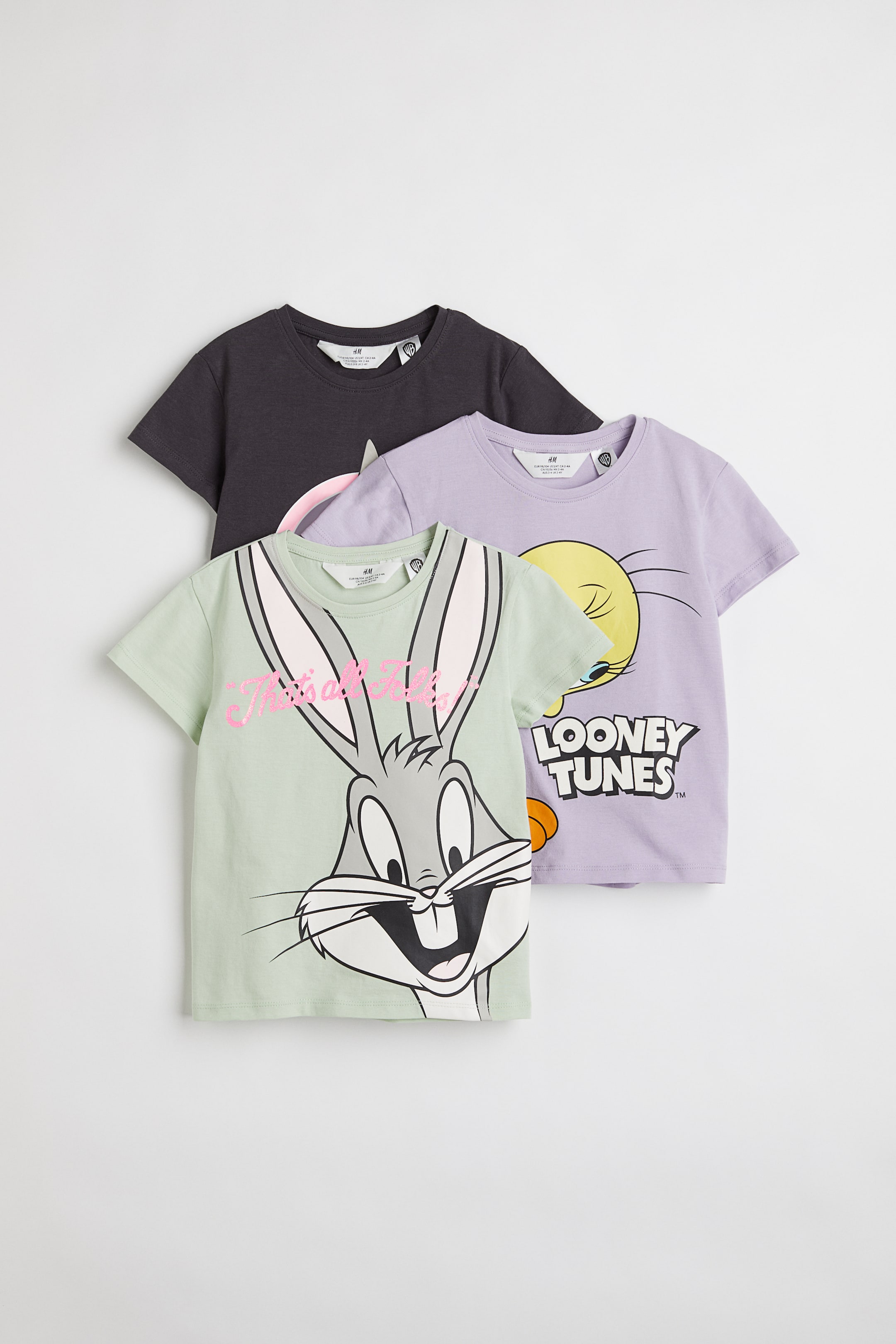Agrandir l'image: Lot de 3 tops en jersey - Gris foncé/Looney Tunes - ENFANT | H&M FR 1