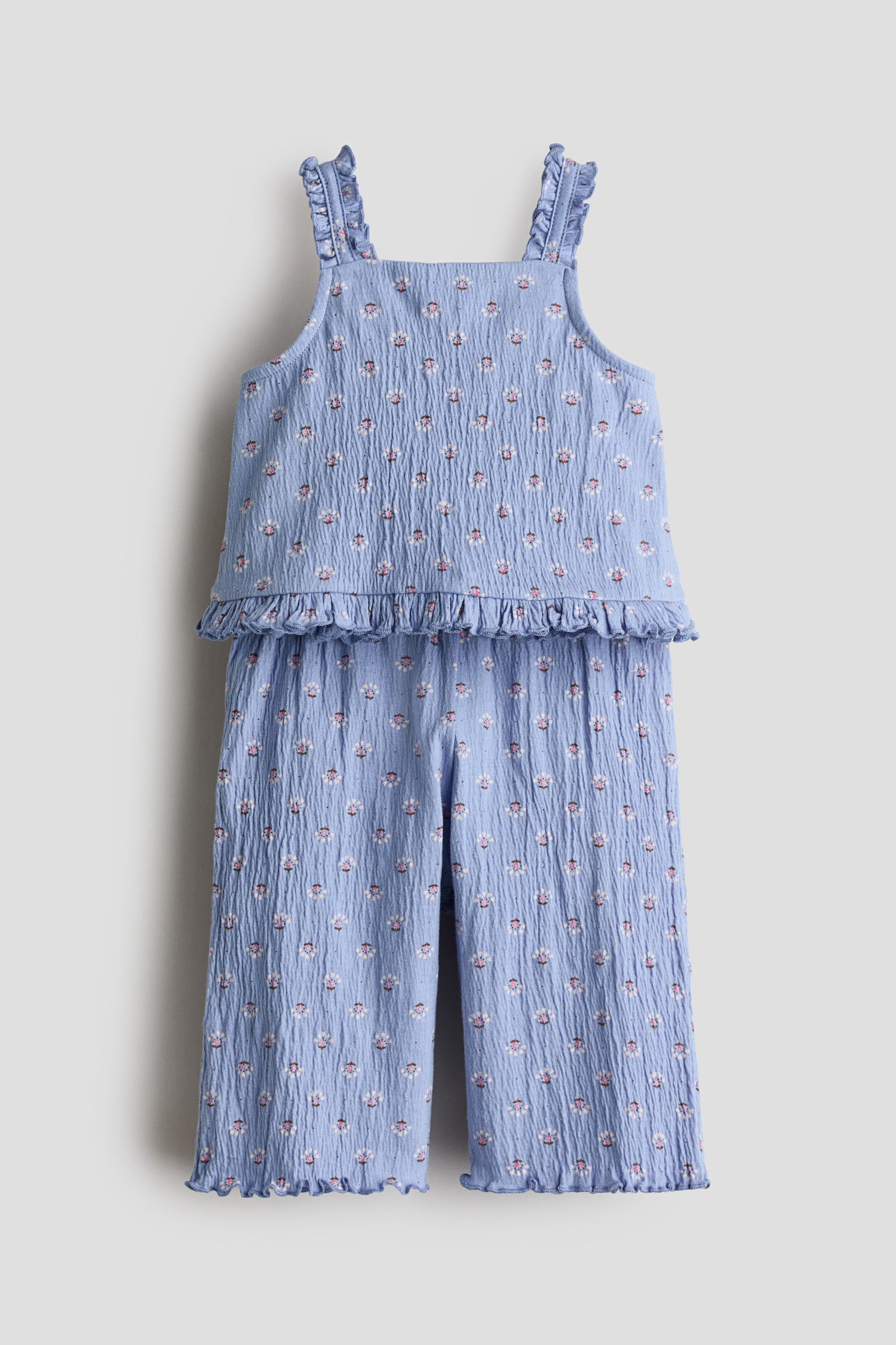 Ensemble imprimé 2 pièces en coton - Bleu clair/fleuri/Rose clair/rayé - 1