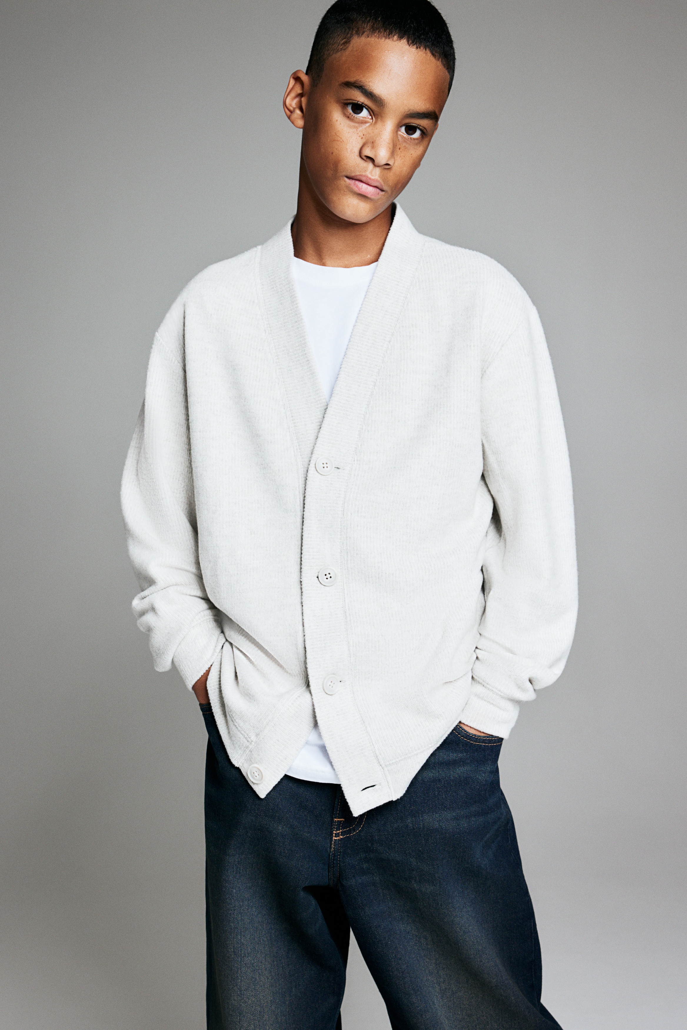 Rib-Knit Cardigan - Light gray melange - Kids | H&M US