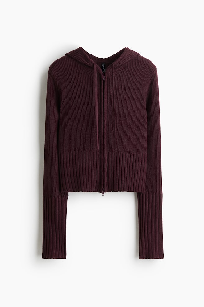 Cardigan con cappuccio e cerniera - Bordeaux - 1