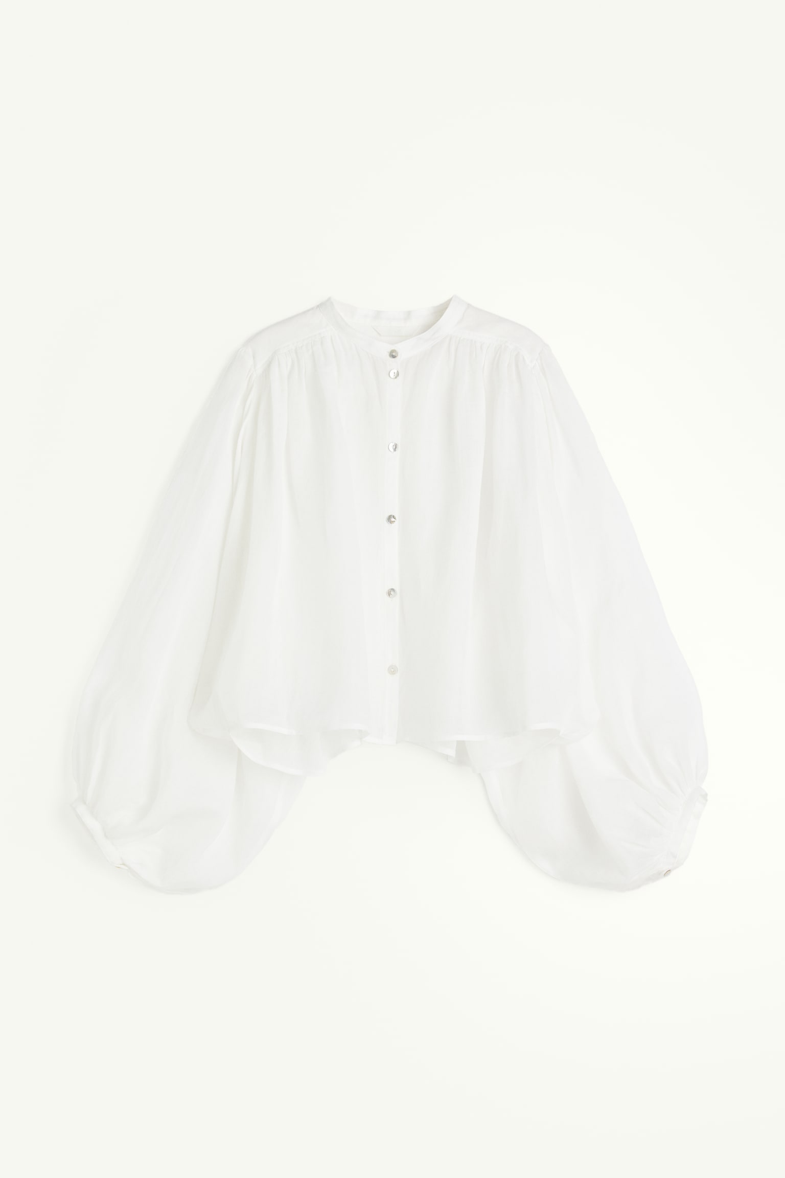 Balloon Sleeve Ramie Blouse - White - 2