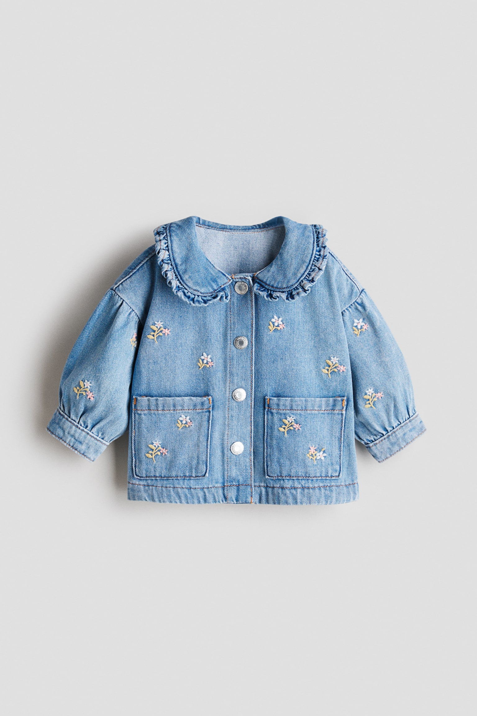 Veste en denim avec détails brodés - Bleu denim/fleuri