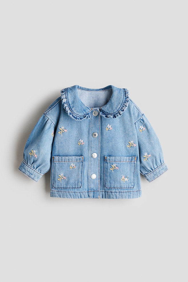 Embroidery-detail denim jacket - Denim blue/Floral - 1