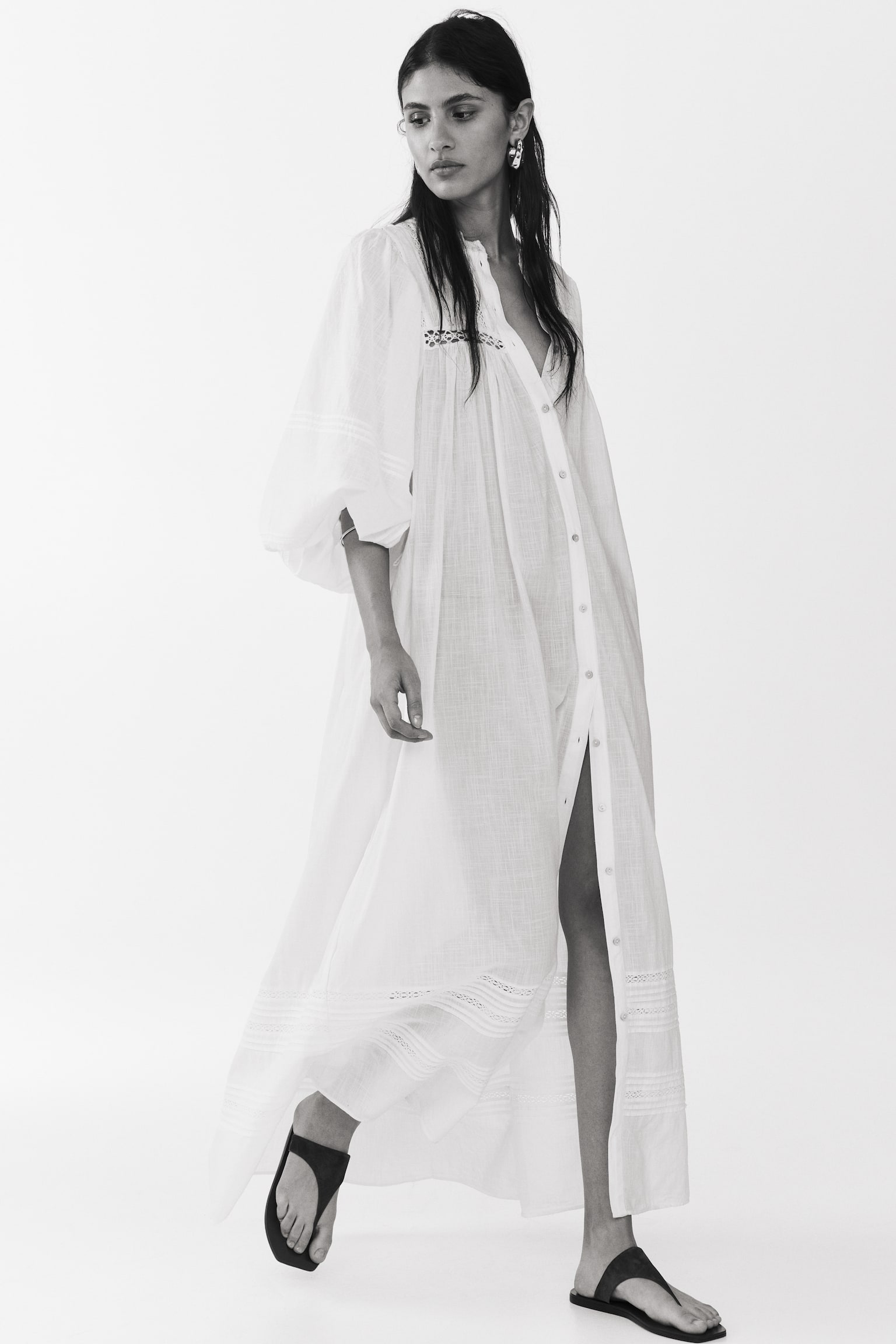 Oversized tie-belt tunic dress - White - 3