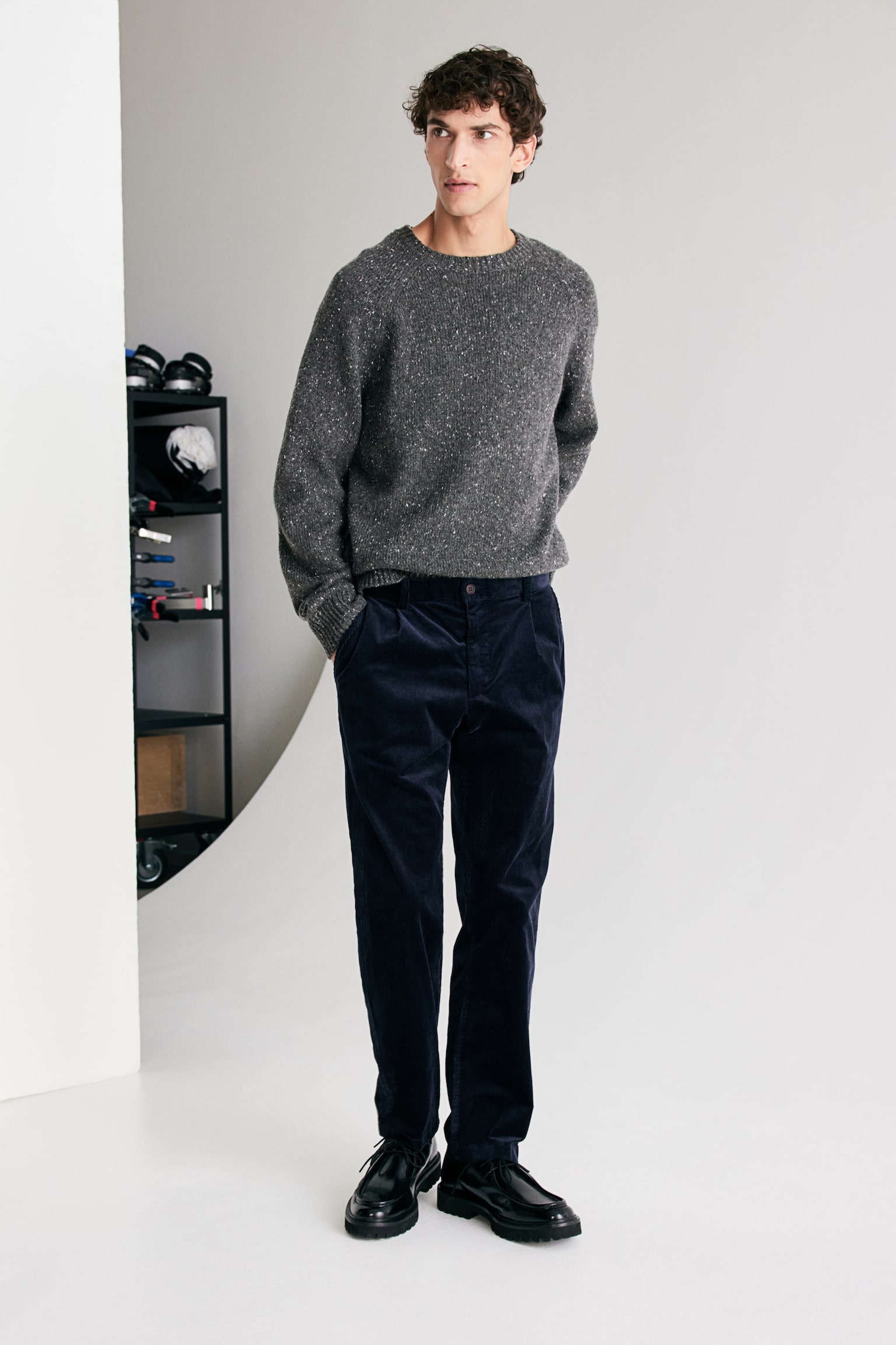 Regular Fit Wool-blend jumper - Dark grey marl/Navy blue - 2