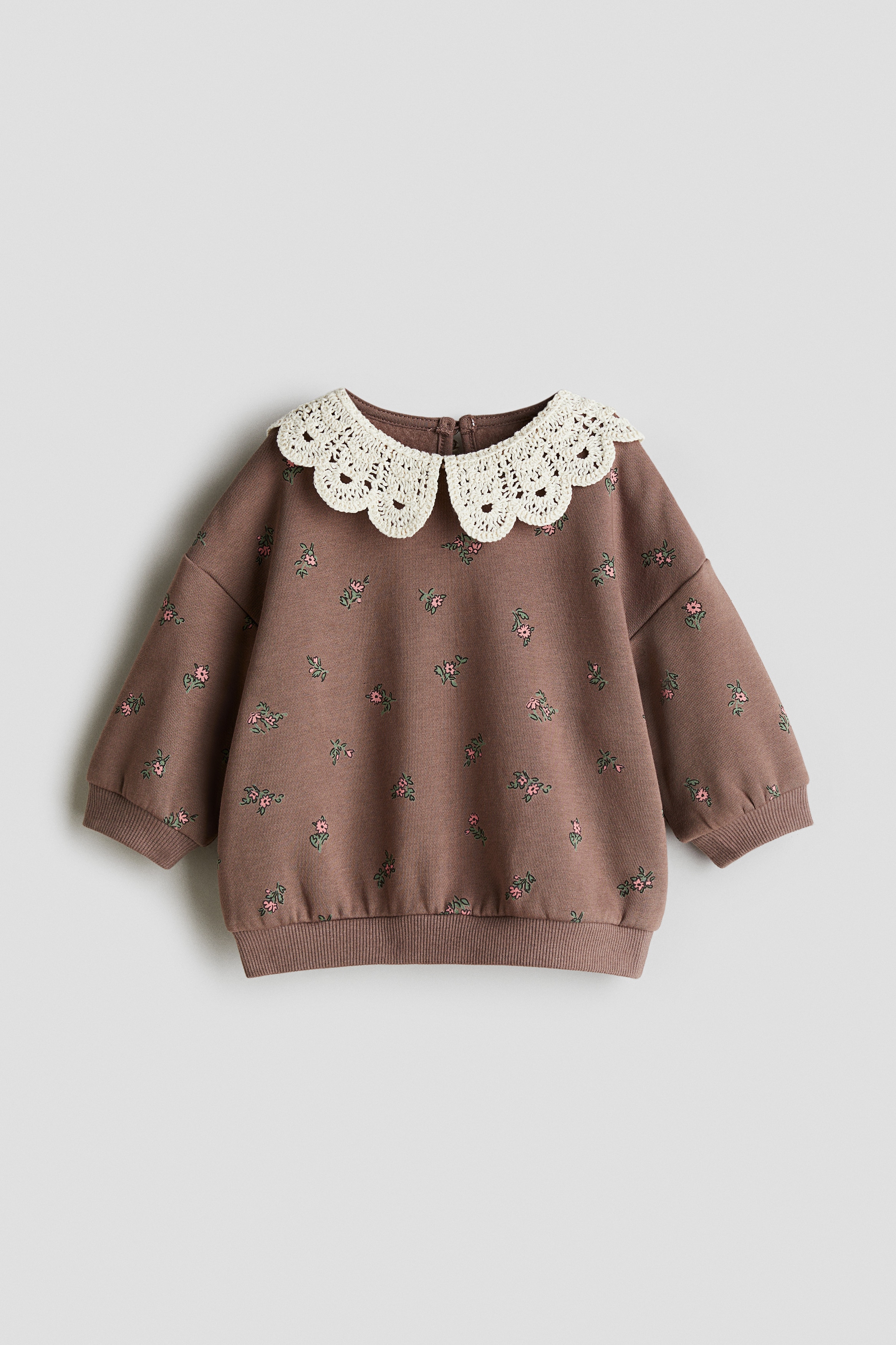 Sweat-shirt avec col - Marron/fleuri/Rose clair
