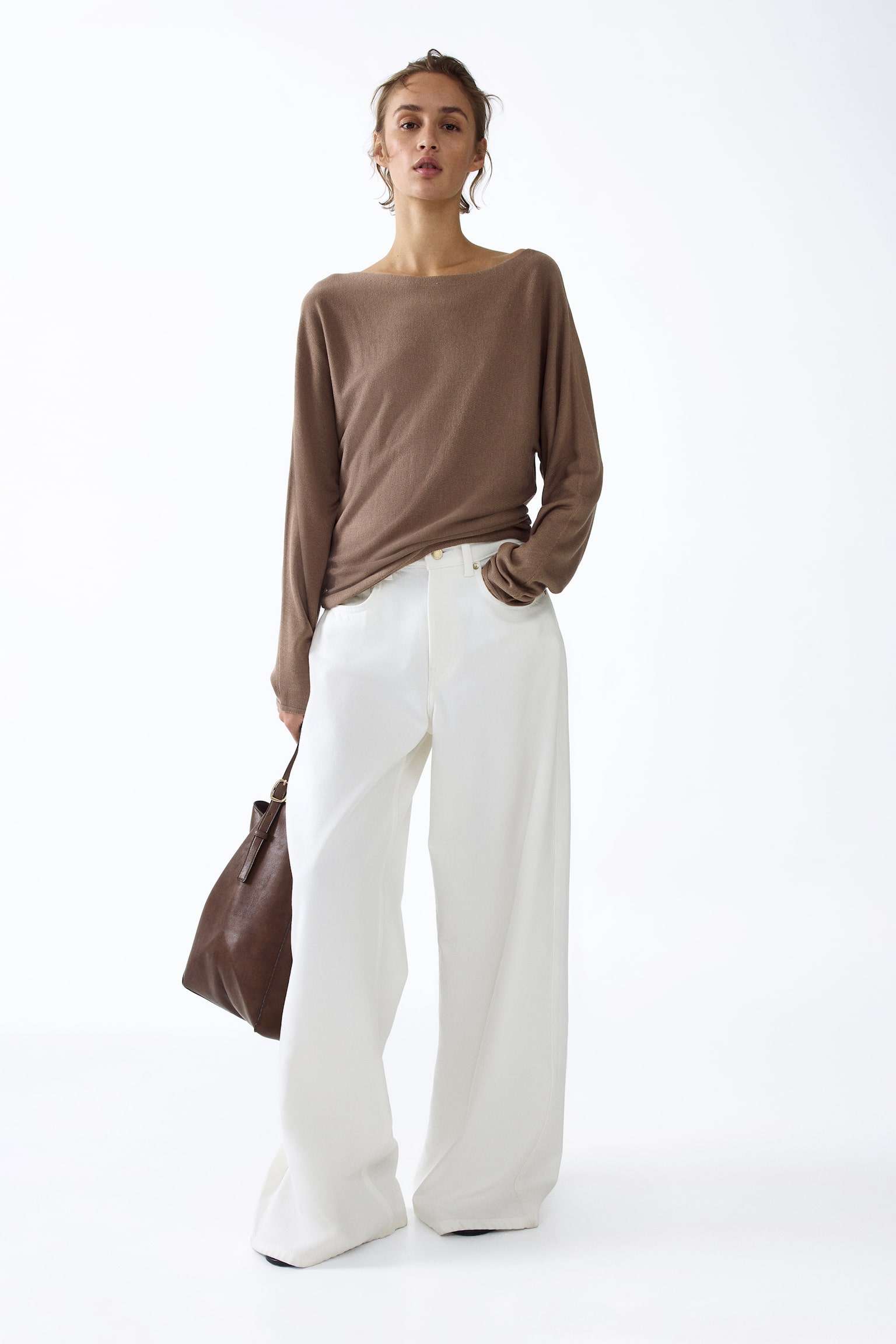 Boat-neck jumper - Dark beige/Light beige/Dark beige - 5