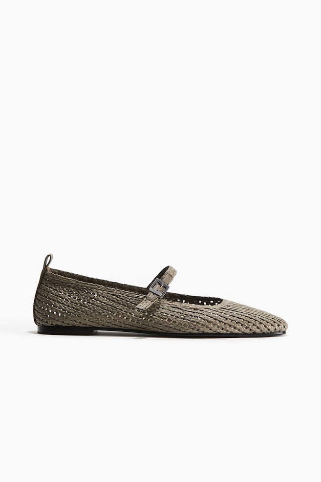 Mary-Janes aus Bast - Greige/Schwarz - 1