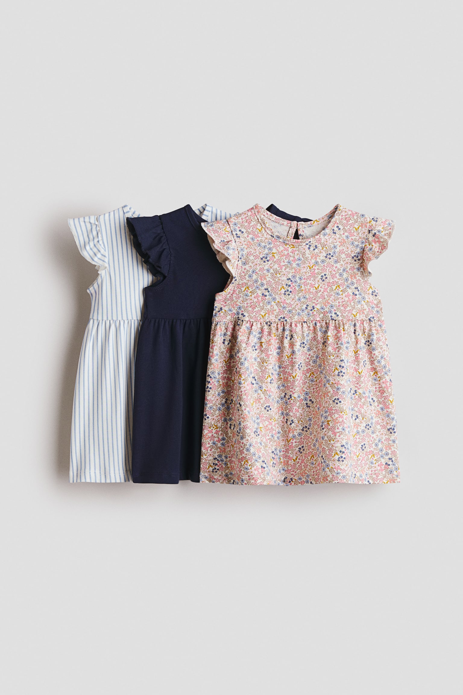 3-pack printed cotton dresses - Light pink/Floral/Light purple/Patterned