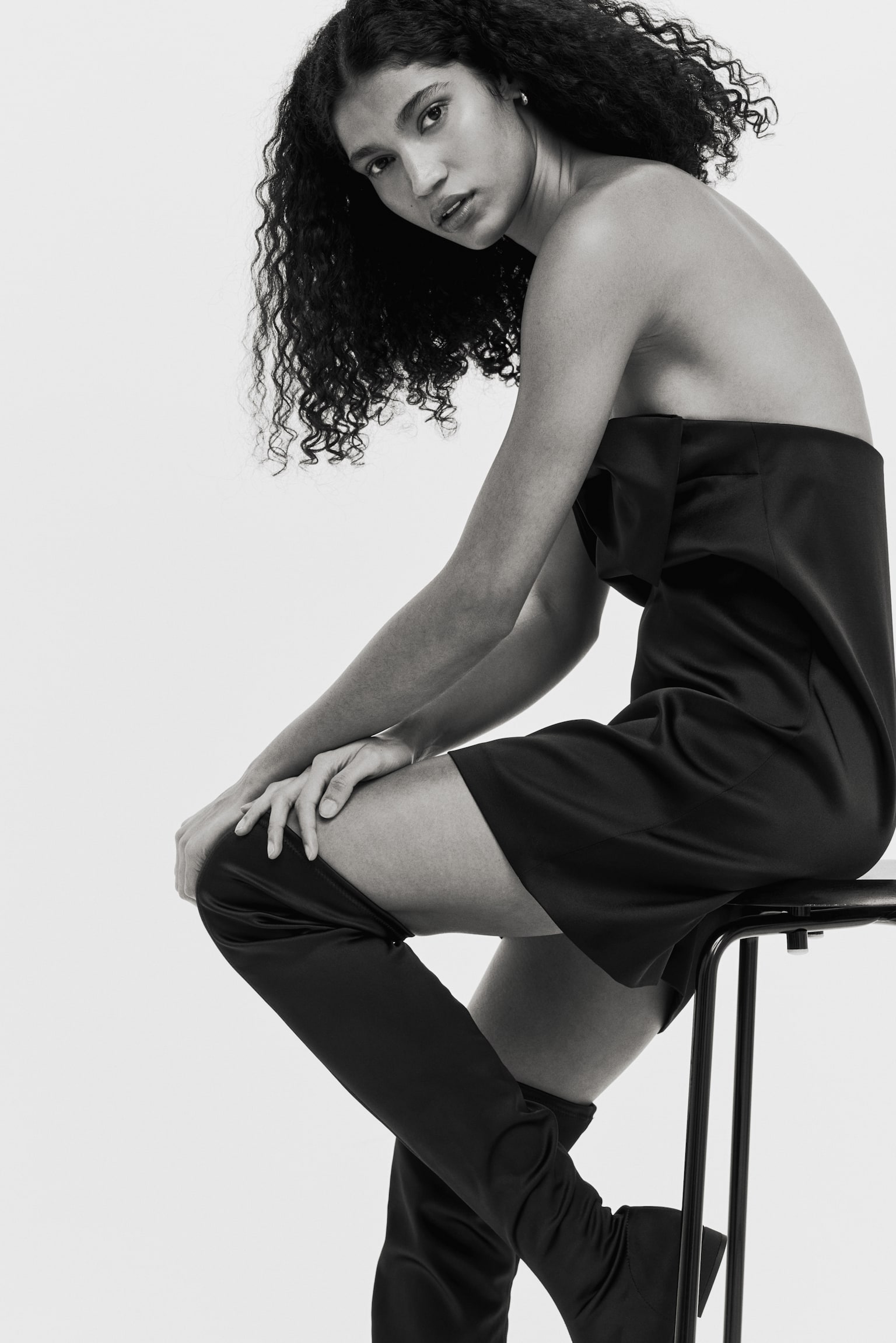 Bandeaujurk met strik - Black/White - 4