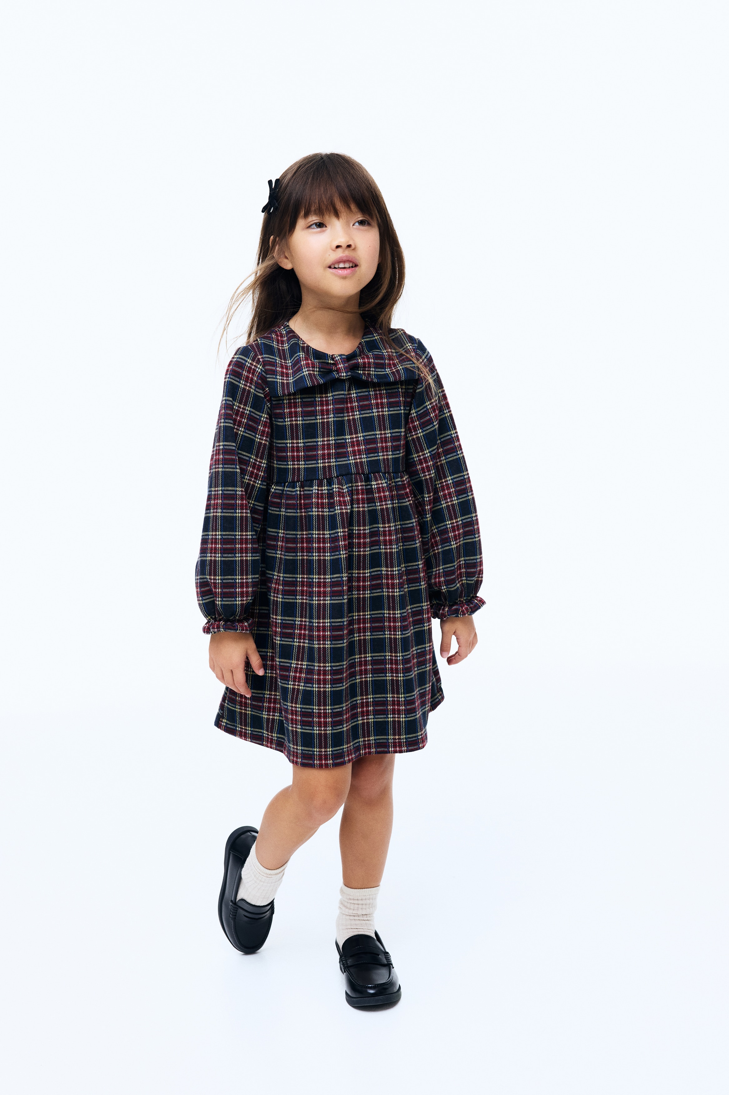 Kareli Jarse Elbise - Koyu mavi/Kareli