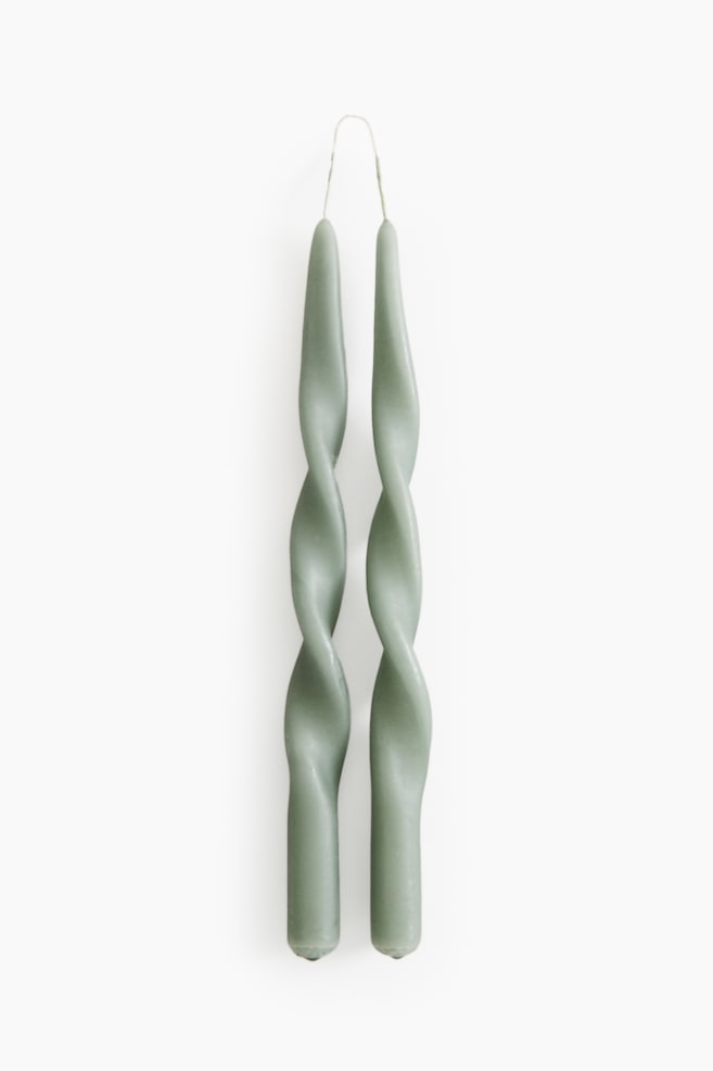 2-pack Spiral Taper Candles - Khaki green/White - 1