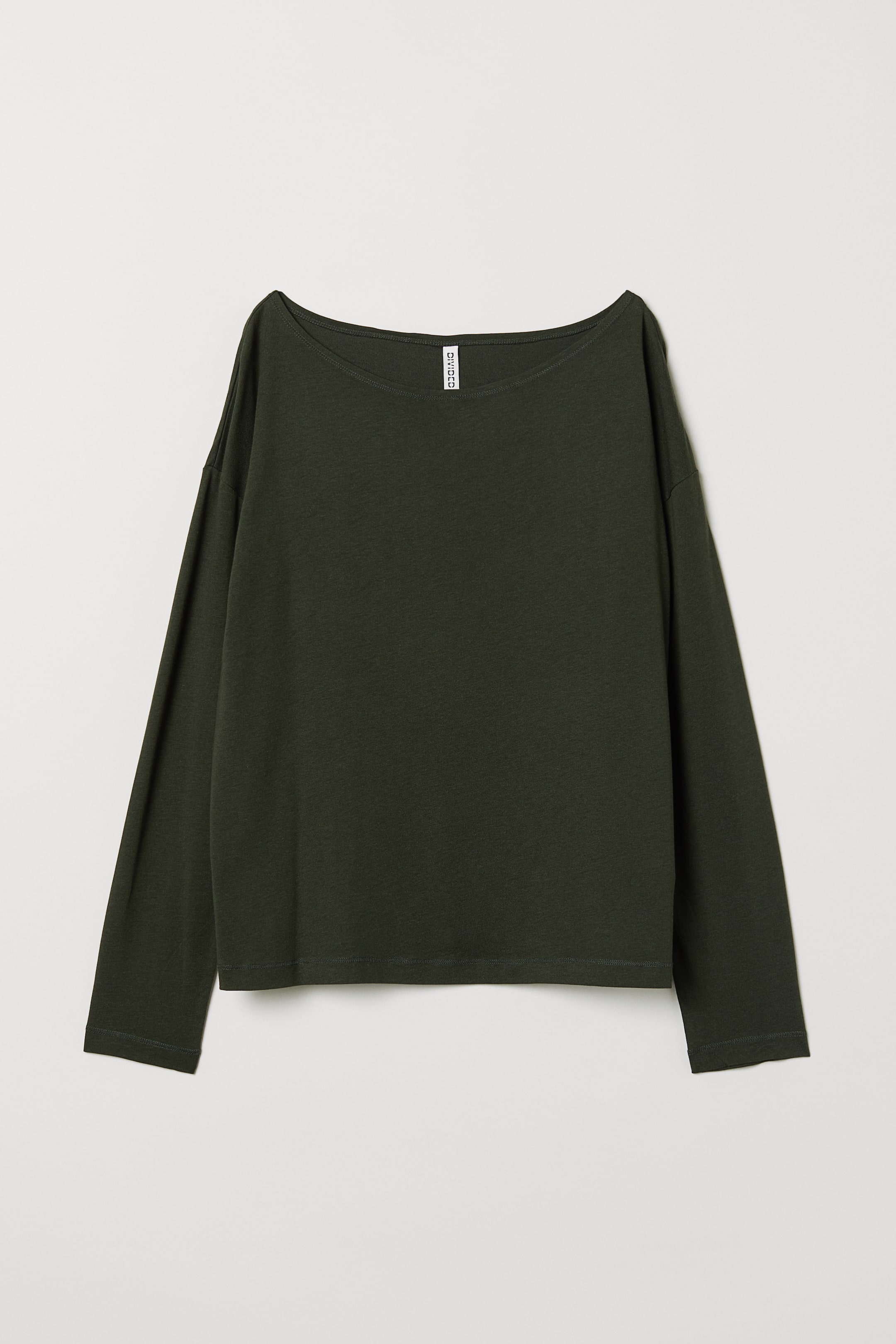 Boat-necked jersey top - Boat neck - Long sleeve - Dark green - Ladies ...