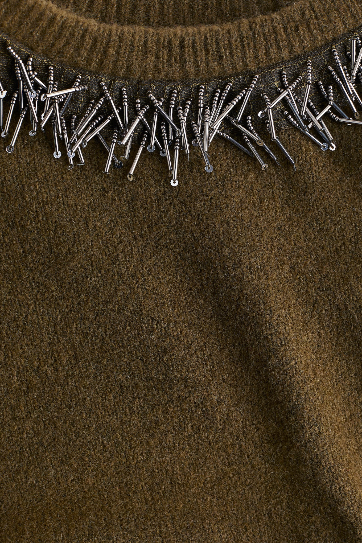 Zdobený pulóver - Tmavá kaki - 5