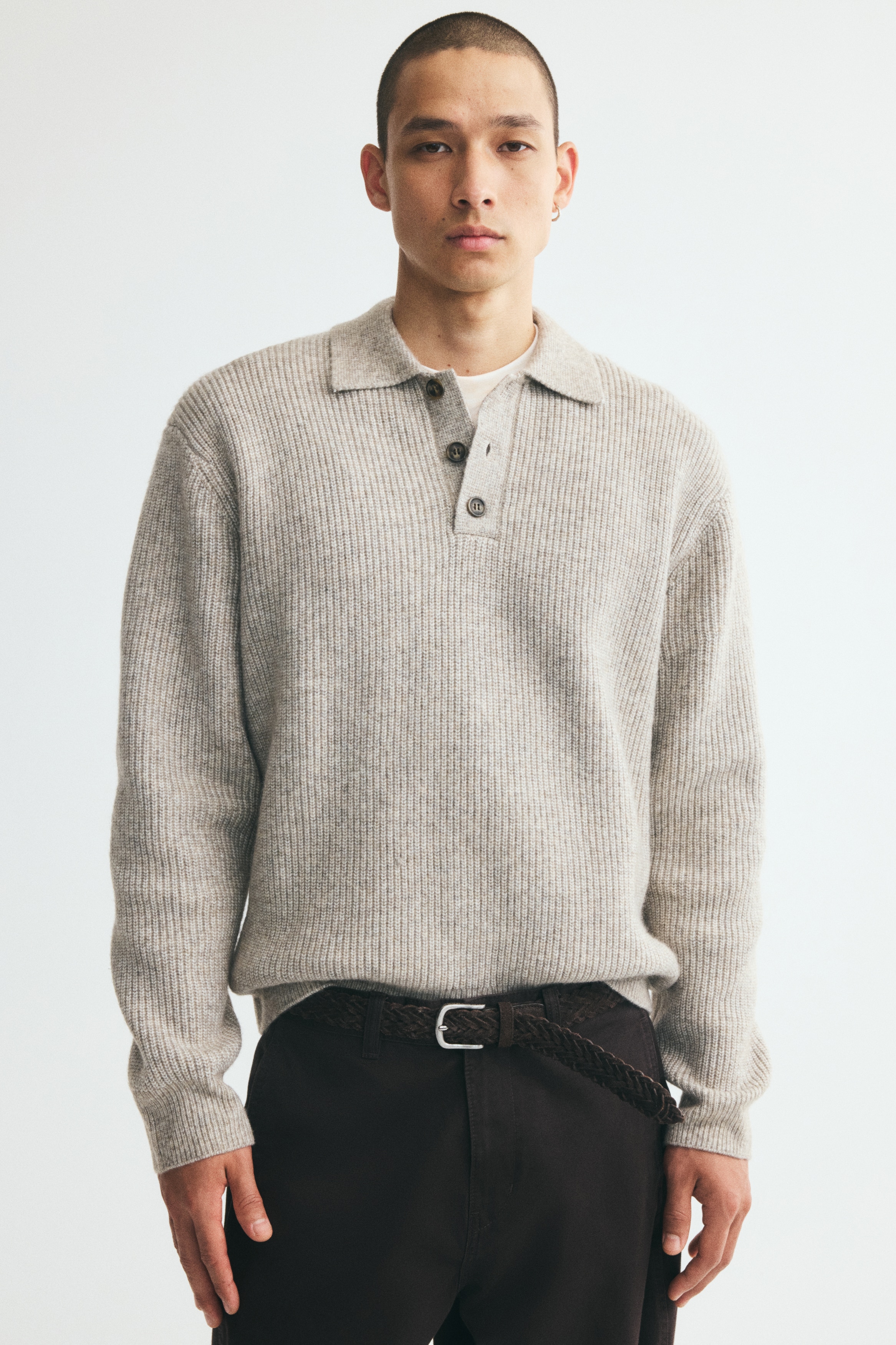 Polo džemper Relaxed Fit - Sivosmeđa/Crna/Svetlosiva