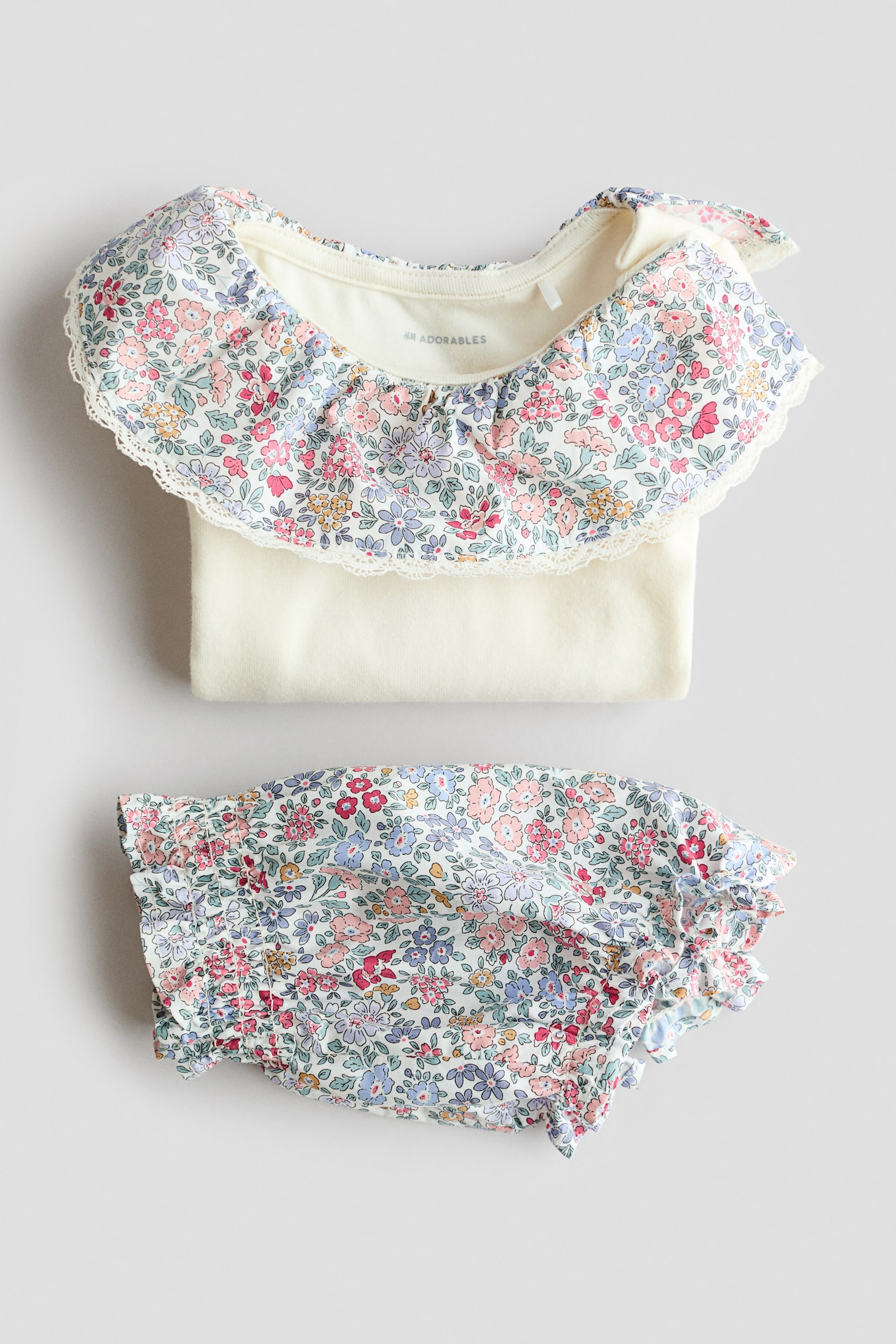 Комплект-двійка із боді та шортиків-блумерів - Кремовий/квітчастий - 3