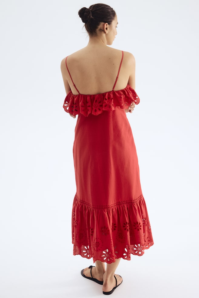 Broderie anglaise cotton dress-Red - 6