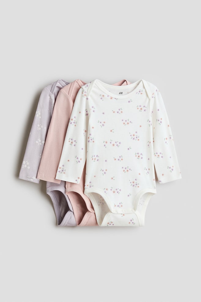 3-pack printed jersey bodysuits - Light purple/Floral/Light beige/Leopard/Turquoise/Turtles/Blue/Dinosaurs/Turquoise/Dinosaurs/Purple/Cherries/White/Hearts - 1