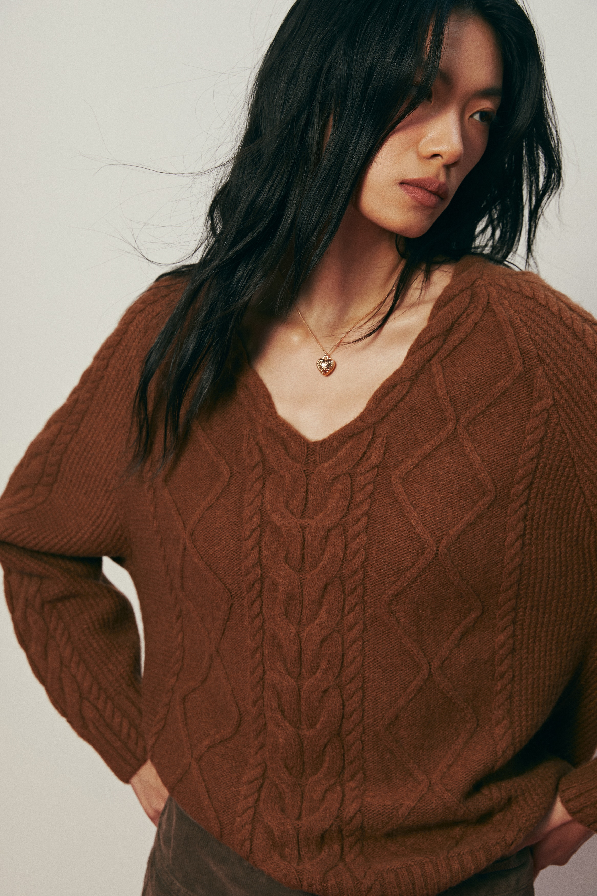 ケーブルニットセーター - ブラウン - レディース | H&M JP