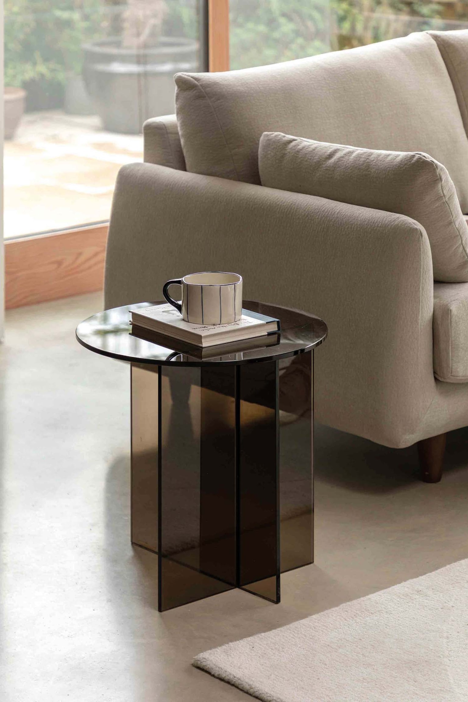 Glass Side Table - Grey/Brown/Brown/White - 1