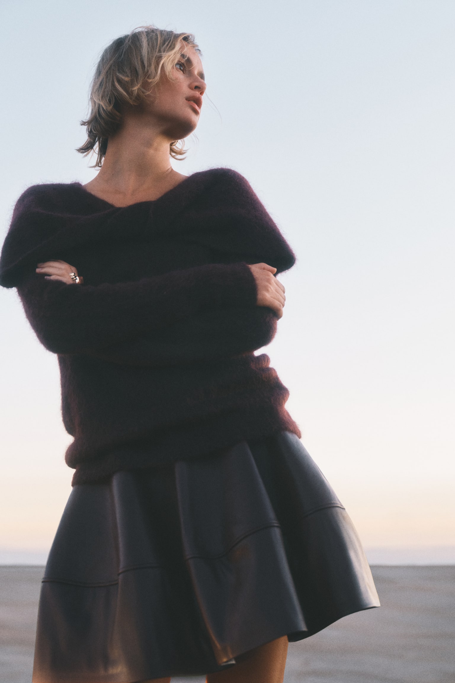 Mohair-blend twist-detail top - Burgundy/Cream - 4