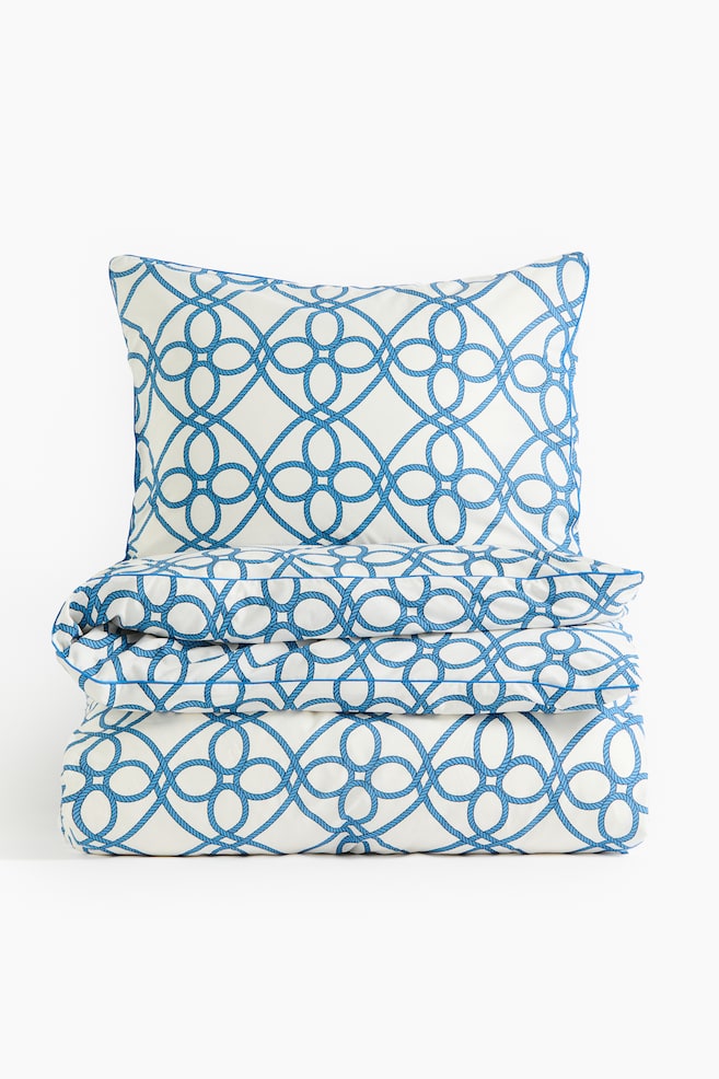 Patterned Twin Duvet Cover Set - Blue/patterned/White/beige - 1