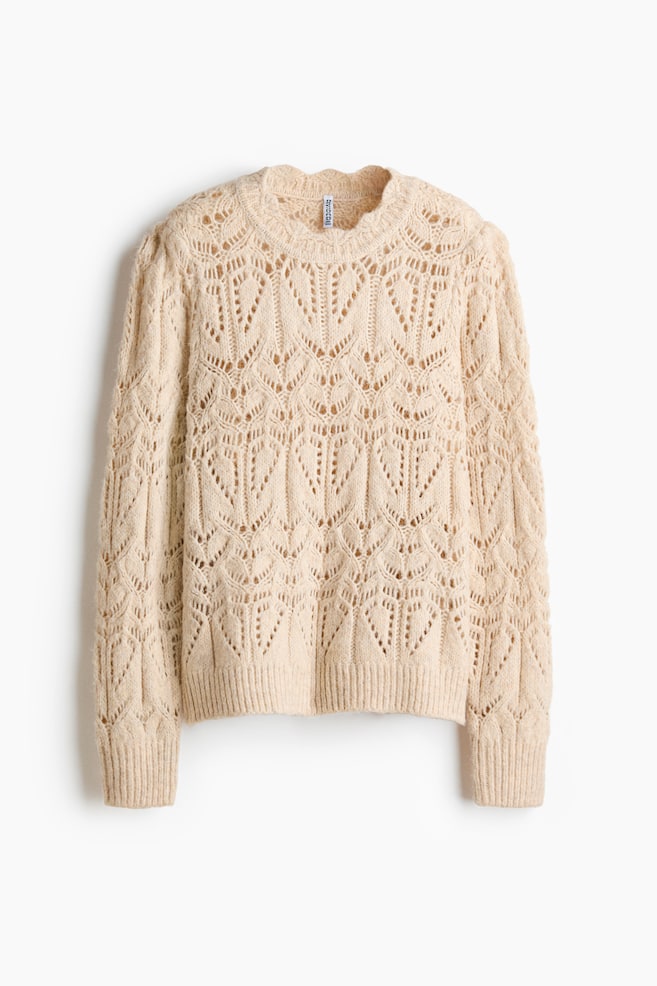 Pointelle-Knit Sweater - Light beige/Navy blue - 1